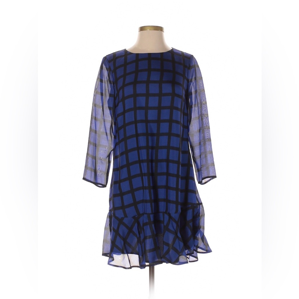 Madewell Blue and black paned silk minidress size extra small